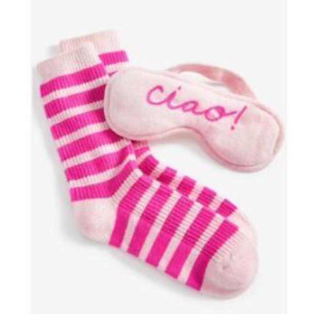 Charter Club Women's Pink Cashmere "Ciao" Sleep Mask + Socks Boxed Gift Set NWT - Picture 2 of 2